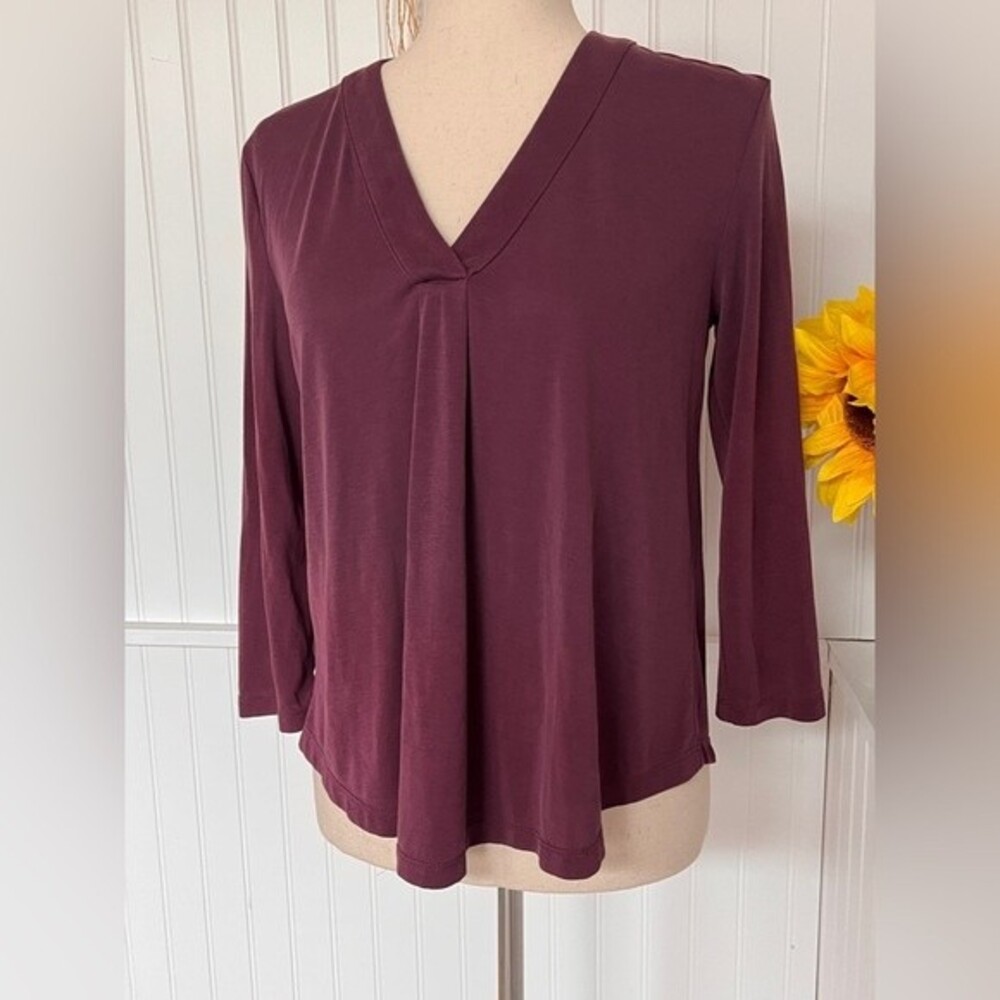 Maroon Long-sleeved V-Neck Blouse XS